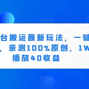最新平台开启搬运新玩法：一键去重，亲测100%原创，1W播放40收益