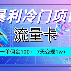 独特高利润项目，流量卡玩法，每单可获得100+佣金，7天内实现1w+收益