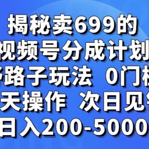 零门槛野路子玩法揭秘：卖699的短视频号分成计划，当天操作，次日即可赚取200-5000元